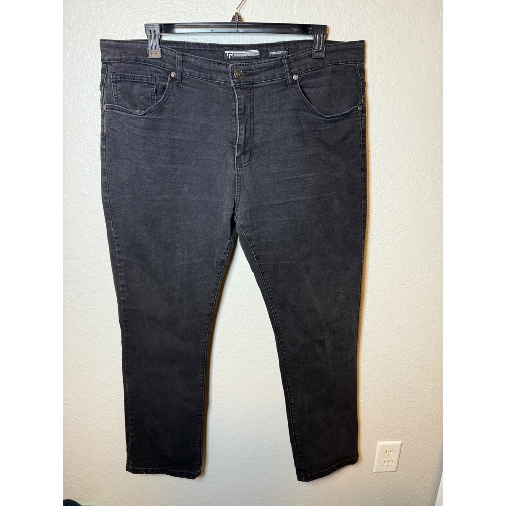 TR Tailored Recreation Premium Straight Fit Mens Jeans Size W40 L32 Black Denim
